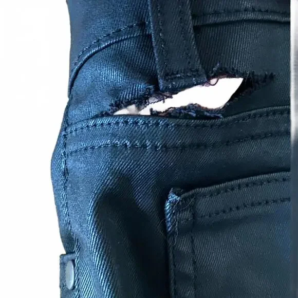 Eileen Fisher Black Wax Coated Skinny Pants Size 6 Mid Rise AS-IS - Picture 8 of 9